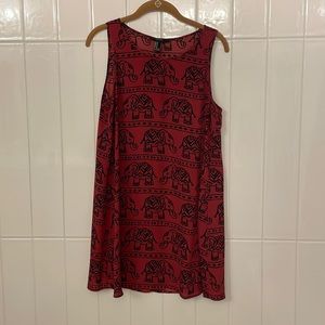 Dark red, sheer, elephant print shift dress. Forever 21.